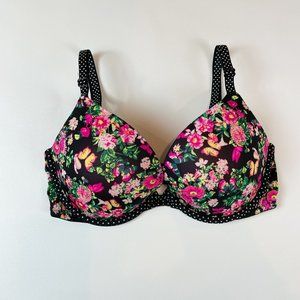 NWOT Victoria's Secret Bra 34D Push-Up Black Floral Polka Dot B982